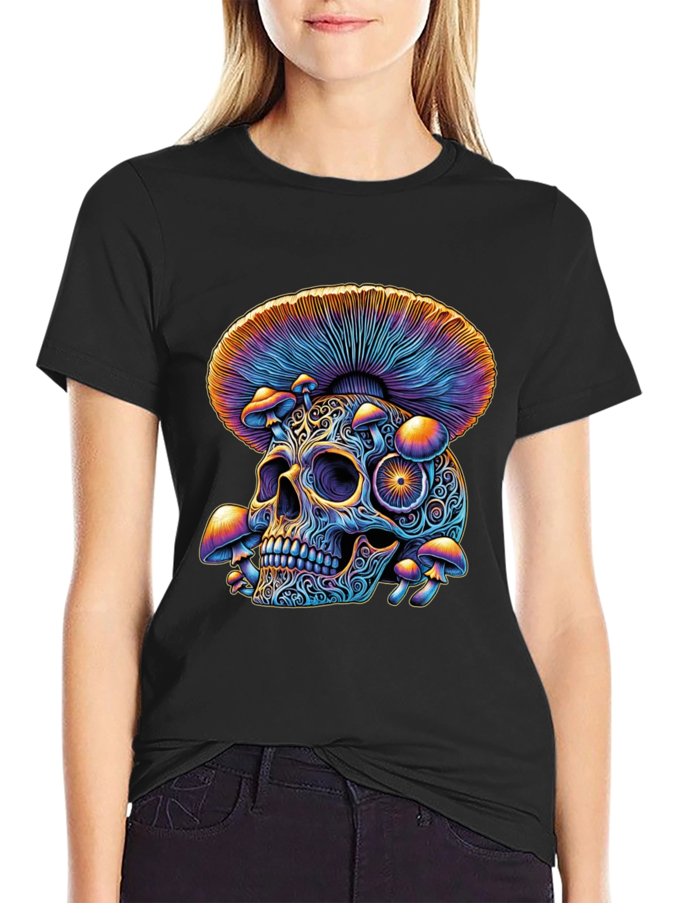 Psychedelic Skull & Mushroom Graphic T-Shirt