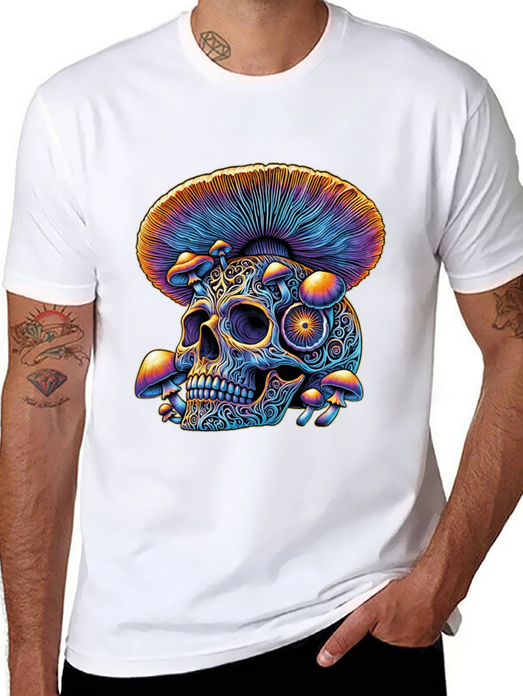Psychedelic Skull & Mushroom Graphic T-Shirt