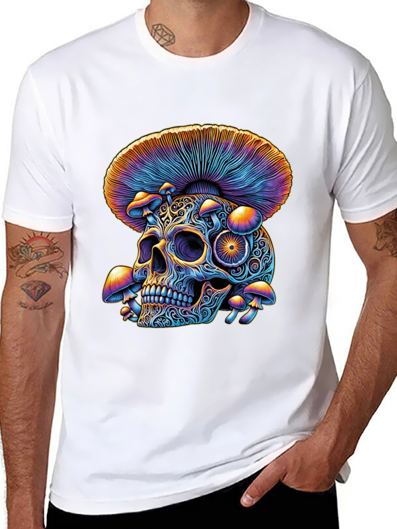 Psychedelic Skull & Mushroom Graphic T-Shirt