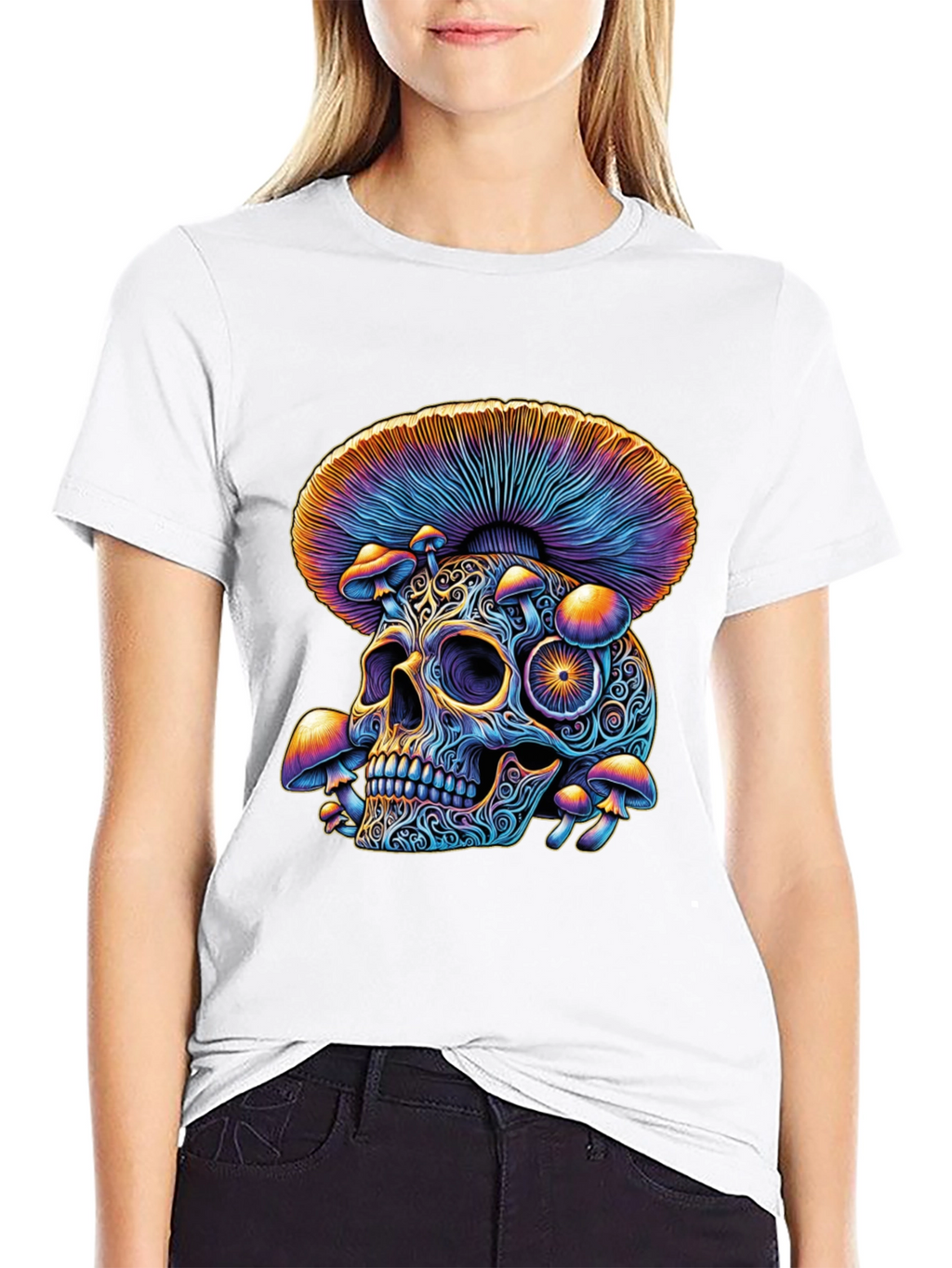 Psychedelic Skull & Mushroom Graphic T-Shirt