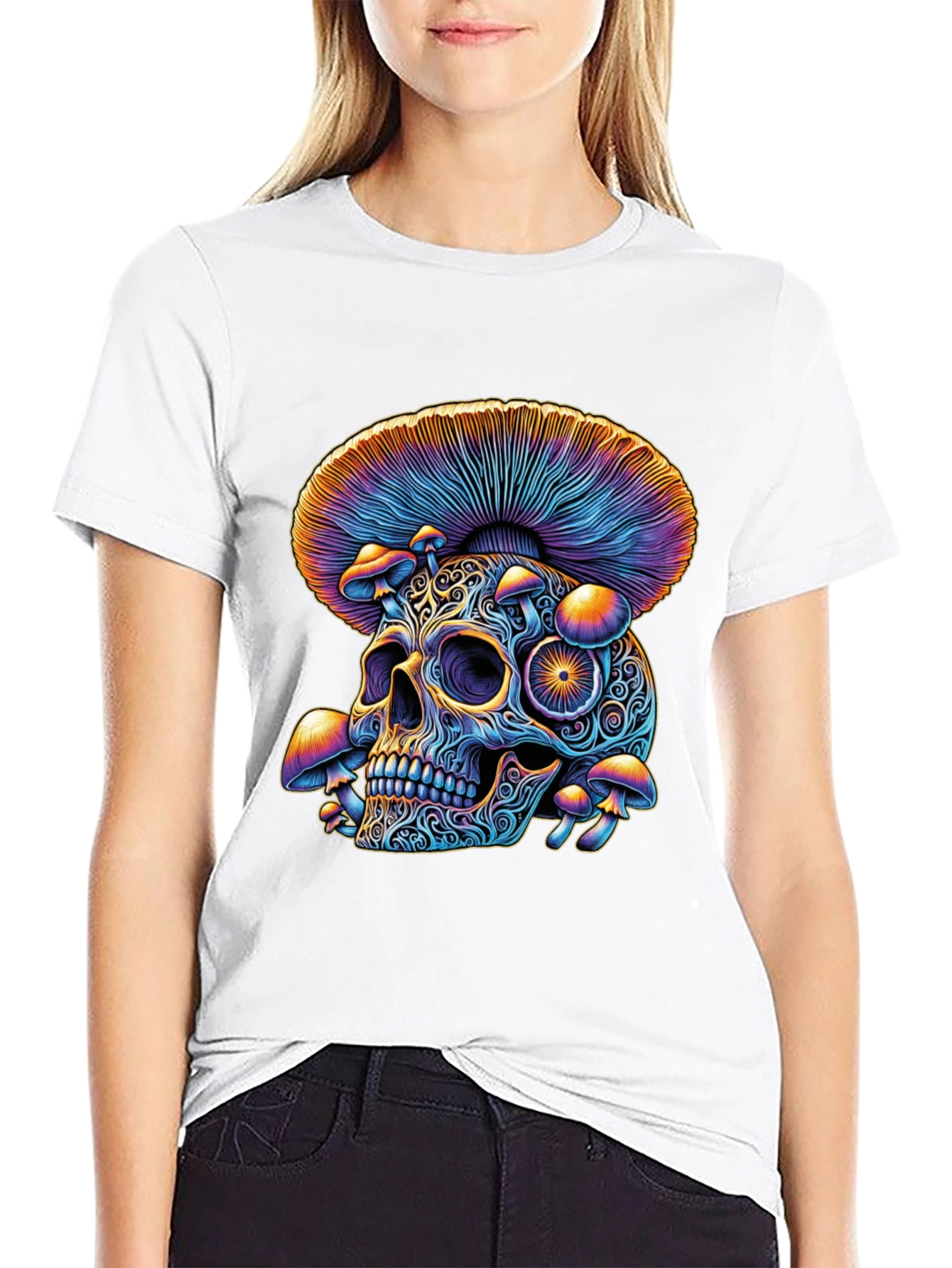 Psychedelic Skull & Mushroom Graphic T-Shirt