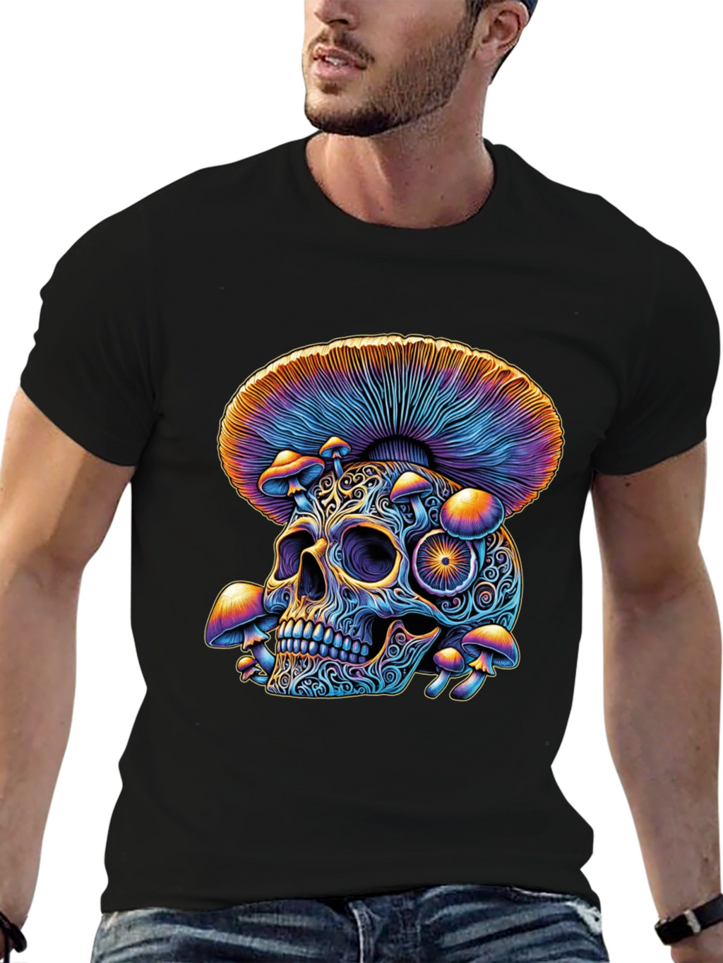 Psychedelic Skull & Mushroom Graphic T-Shirt