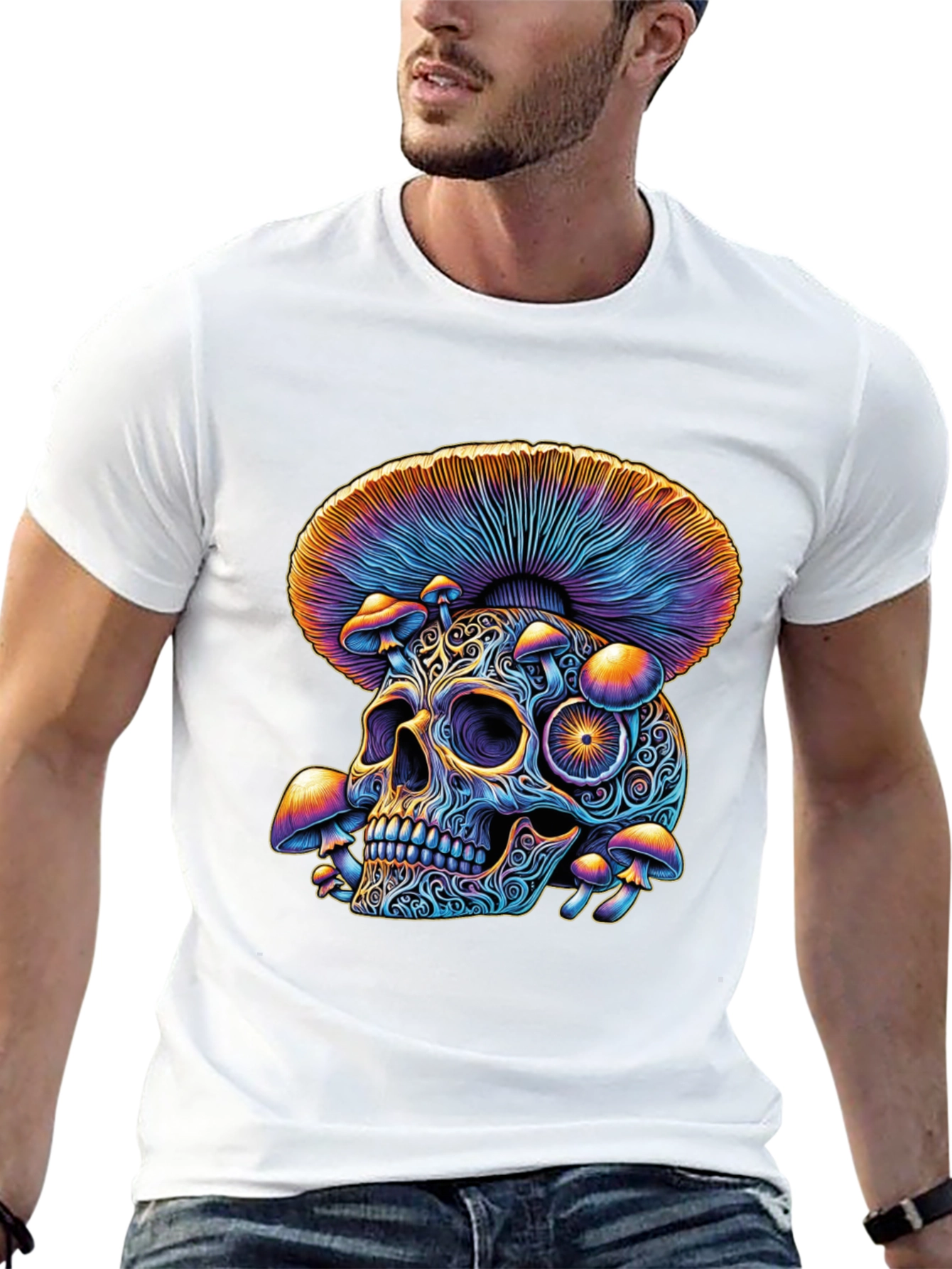 Psychedelic Skull & Mushroom Graphic T-Shirt