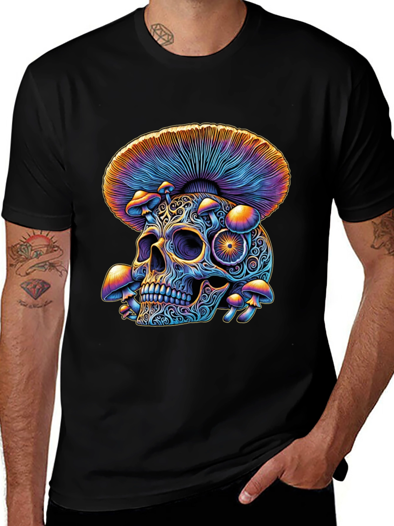 Psychedelic Skull & Mushroom Graphic T-Shirt