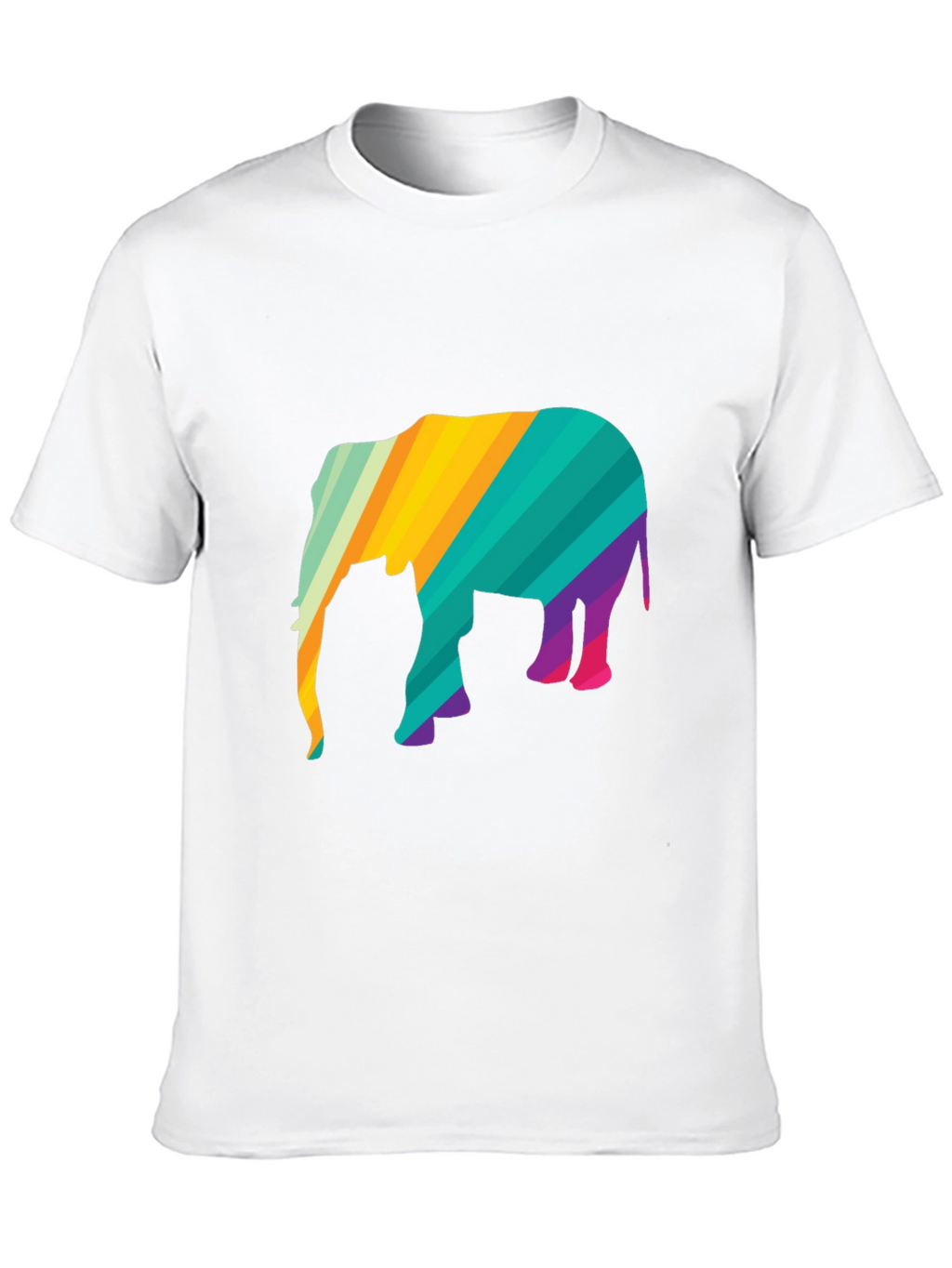 Vibrant Striped Elephant Graphic Black T-Shirt