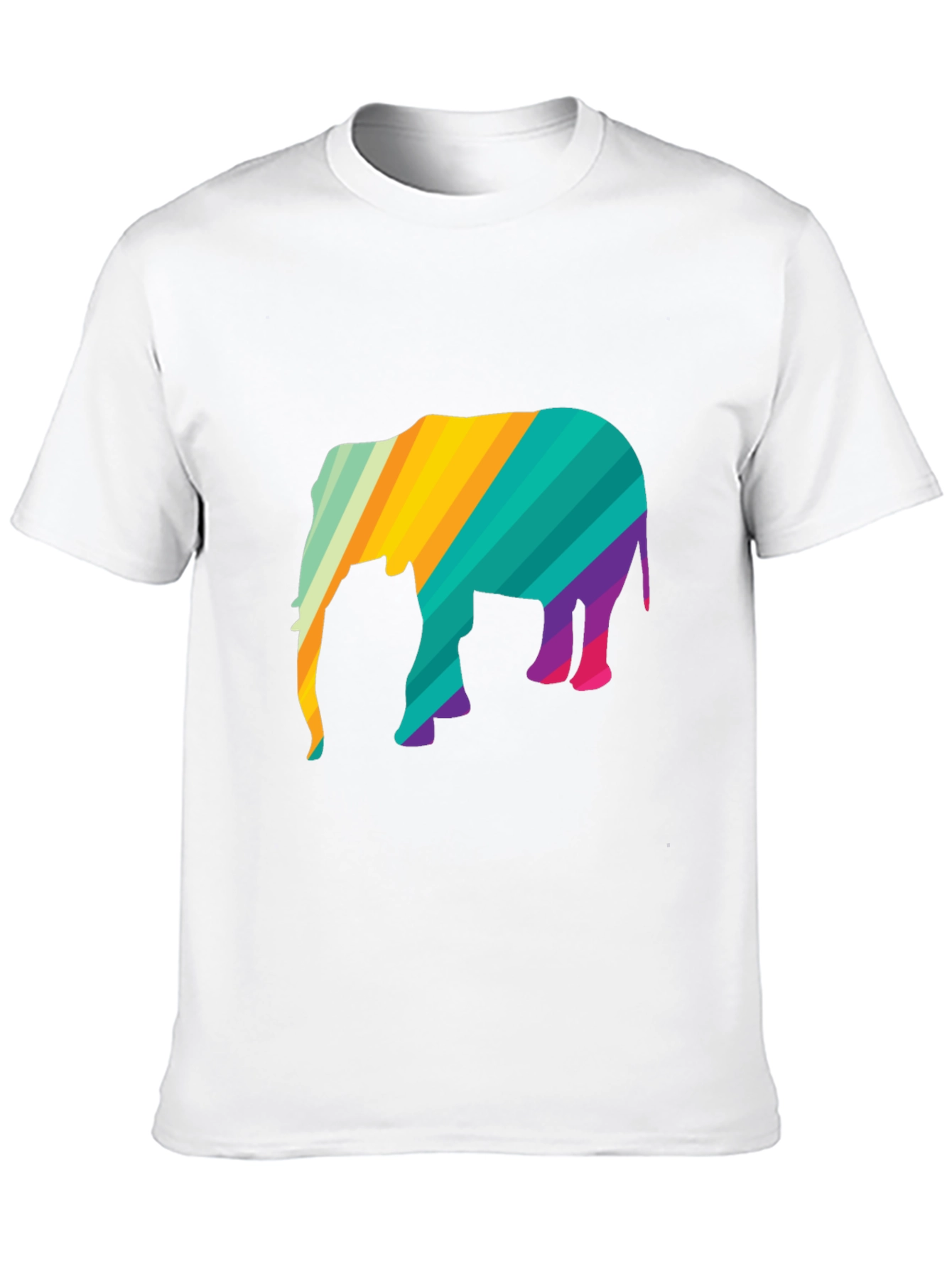 Vibrant Striped Elephant Graphic Black T-Shirt
