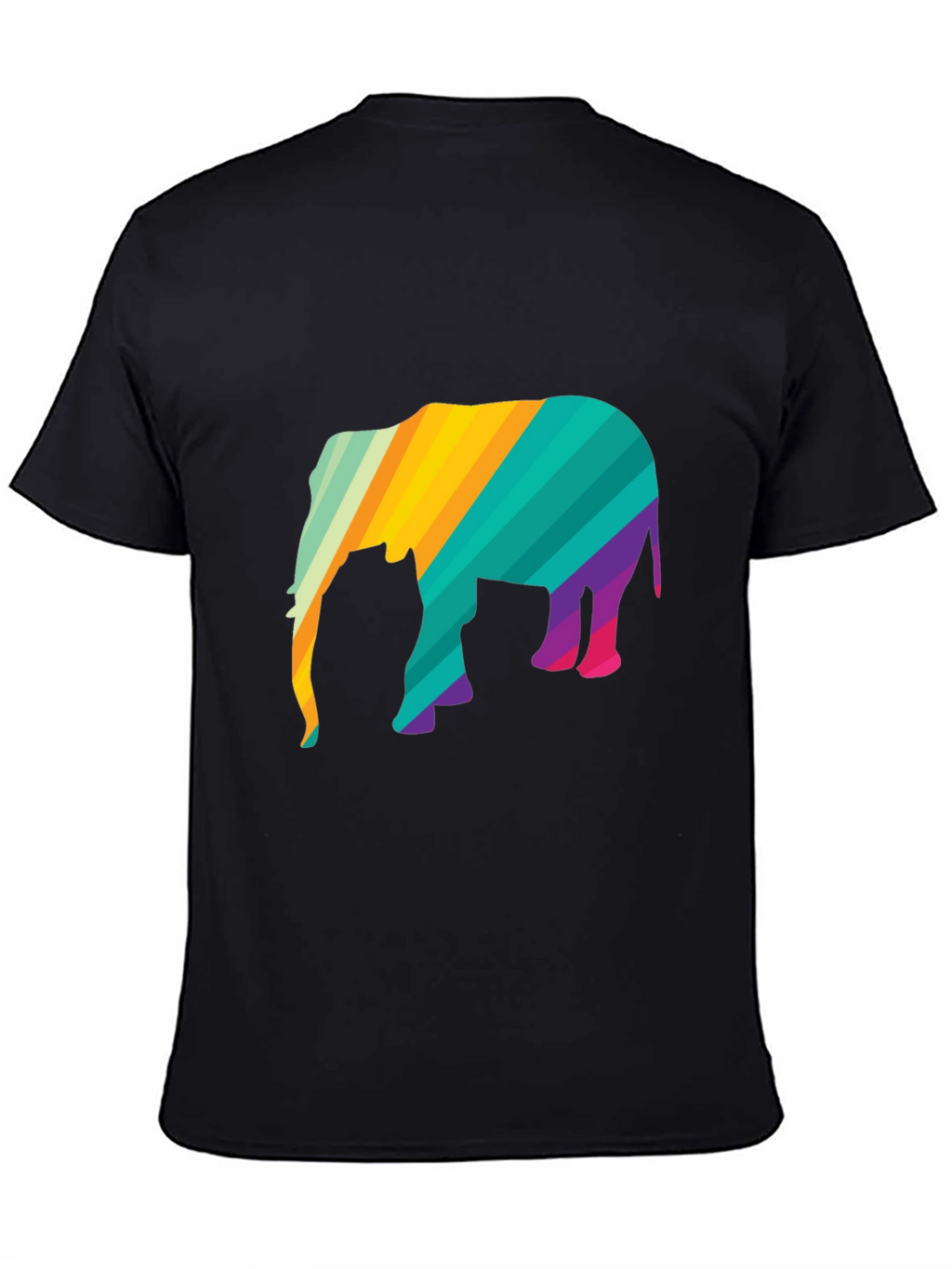 Vibrant Striped Elephant Graphic Black T-Shirt