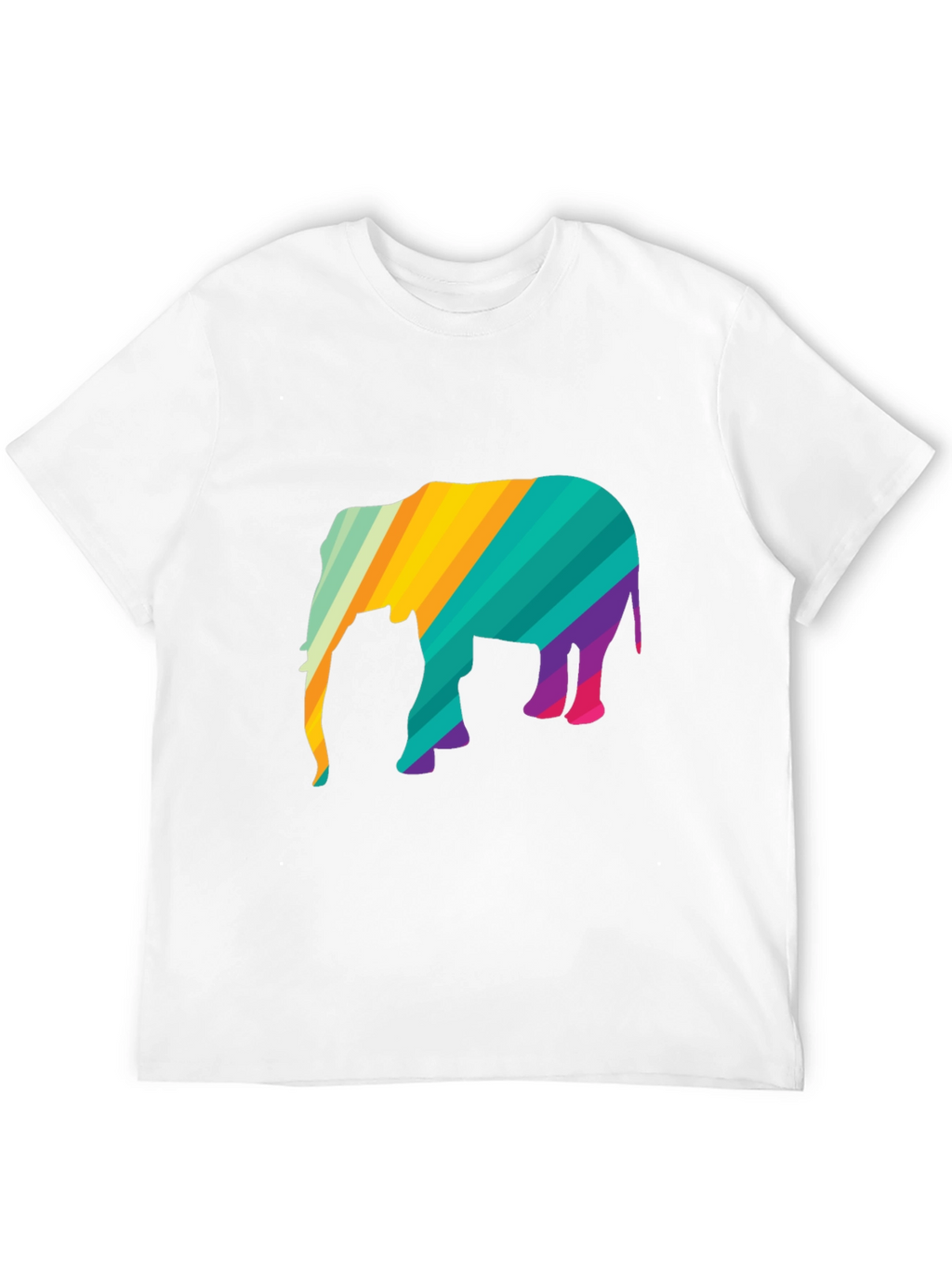 Vibrant Striped Elephant Graphic Black T-Shirt