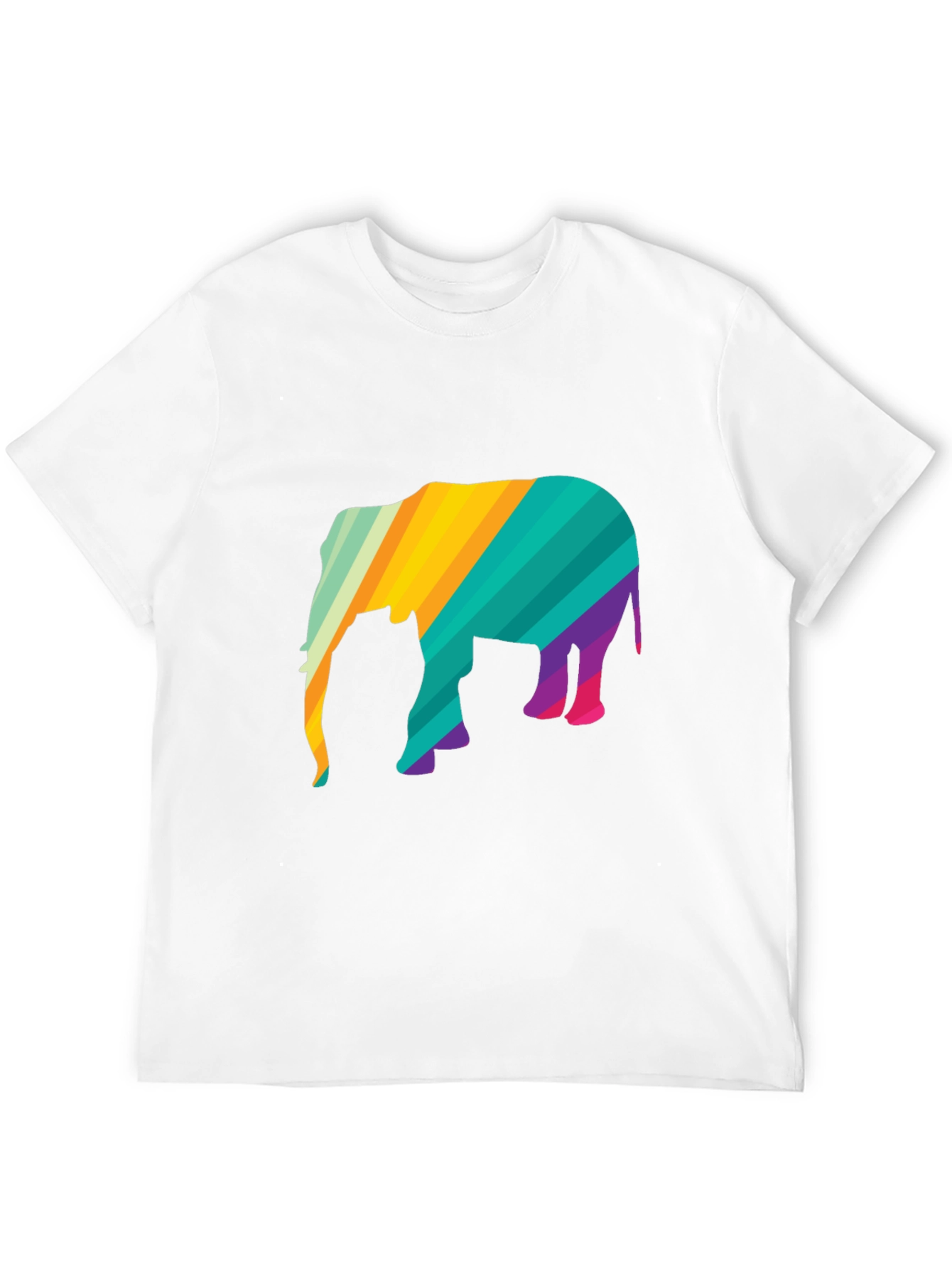 Vibrant Striped Elephant Graphic Black T-Shirt