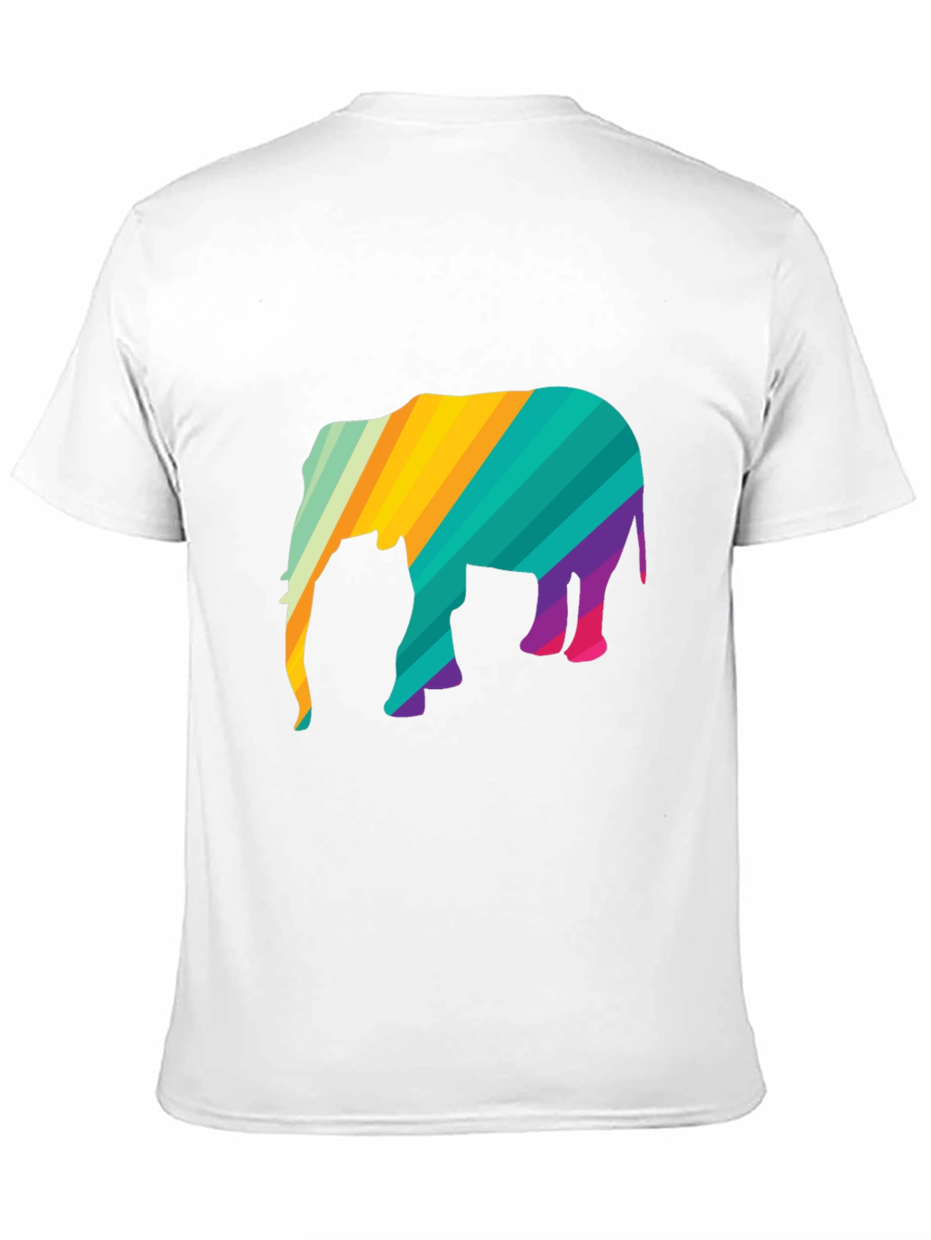 Vibrant Striped Elephant Graphic Black T-Shirt