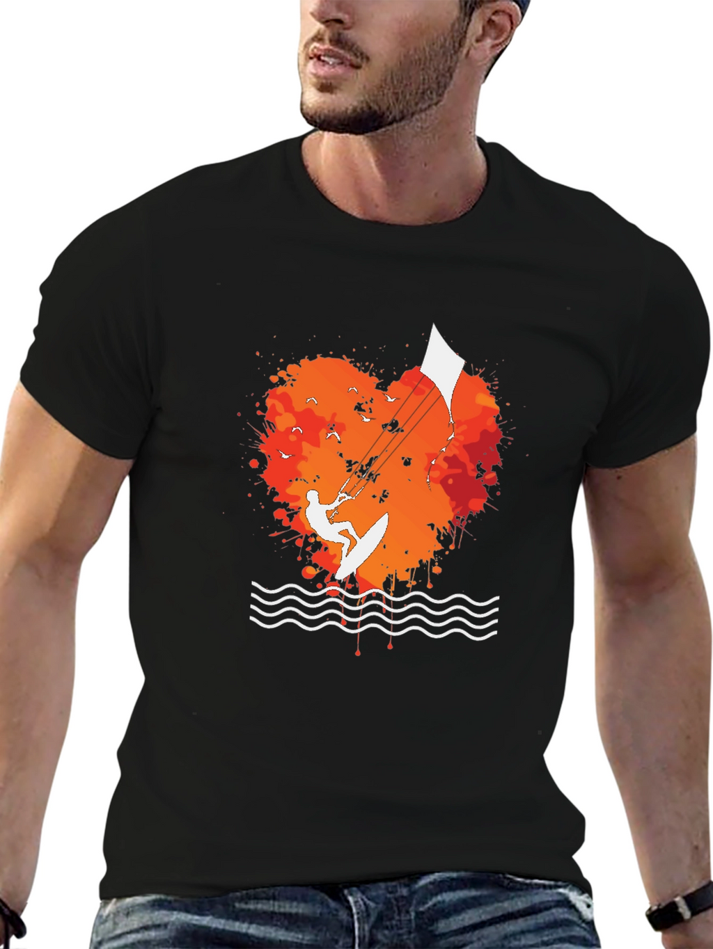 Kitesurfing Heart T-Shirt - Black