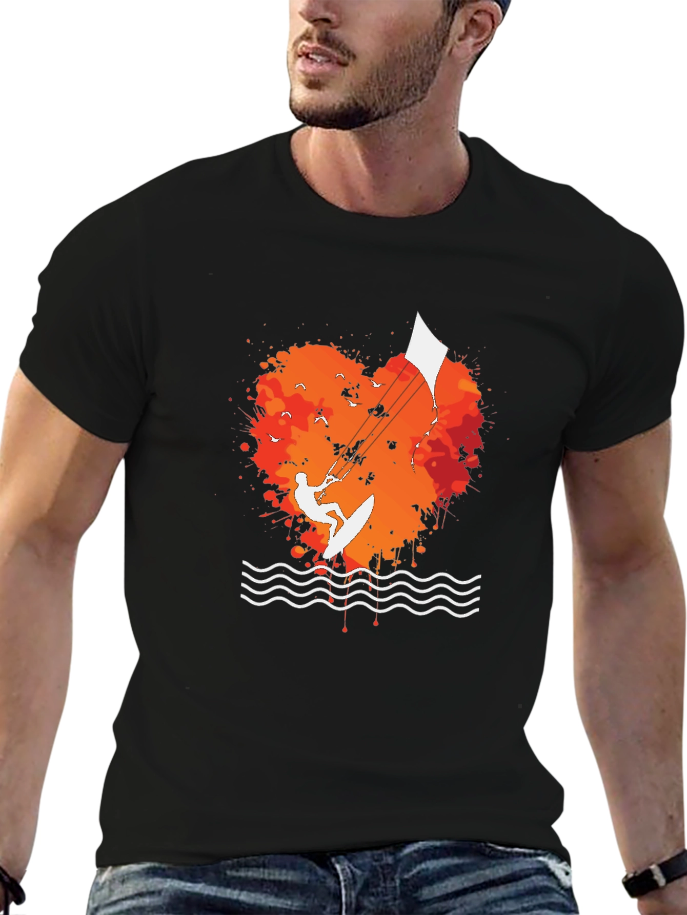 Kitesurfing Heart T-Shirt - Black