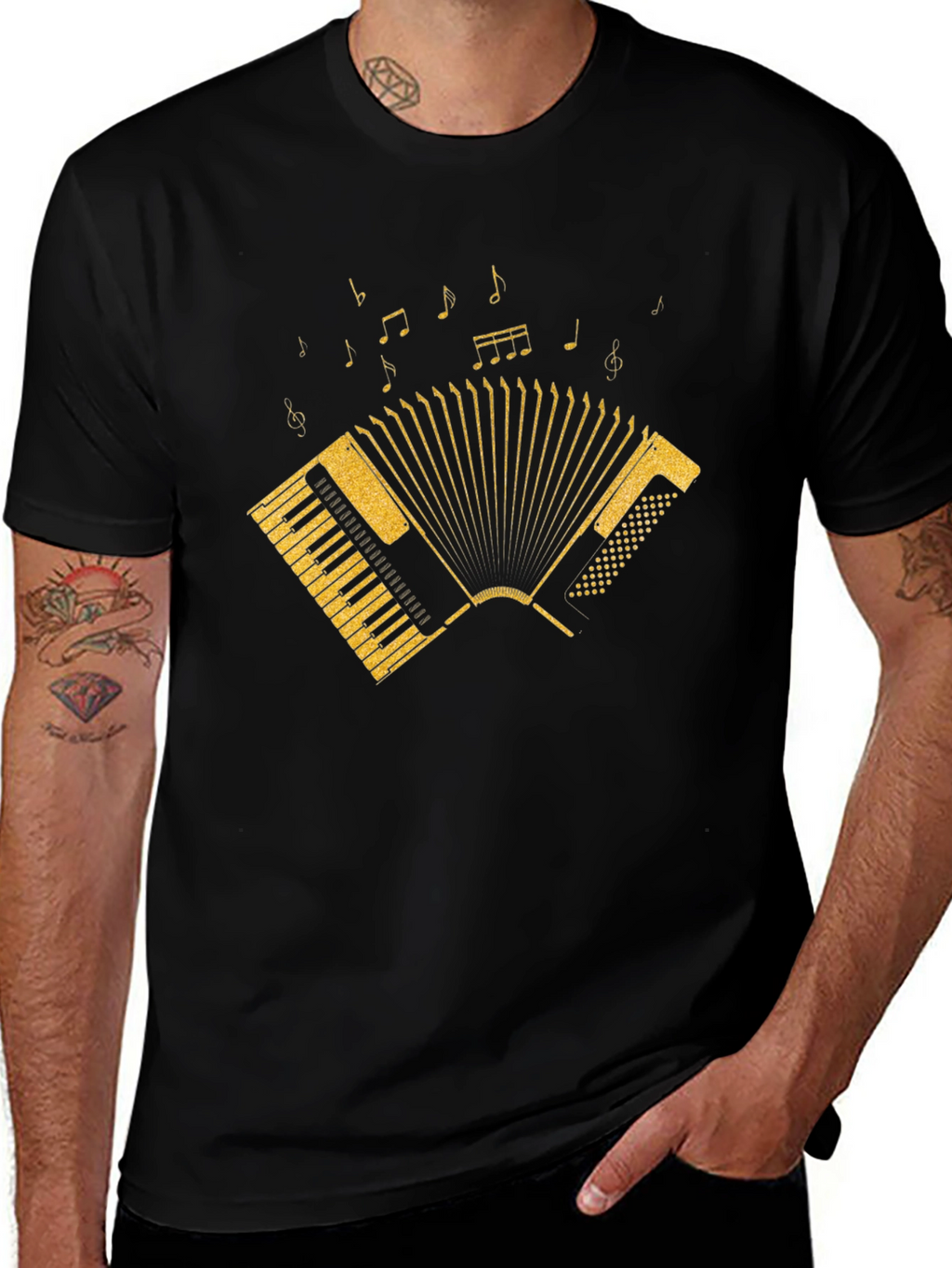 Accordion Music Notes Graphic Tee