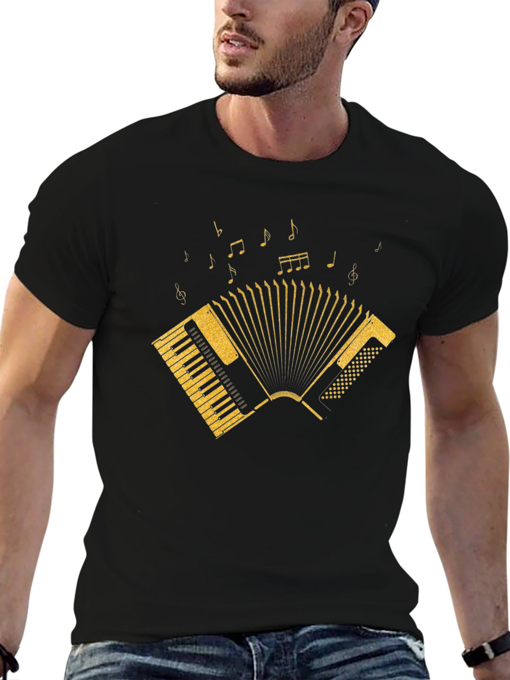 Accordion Music Notes Graphic Tee