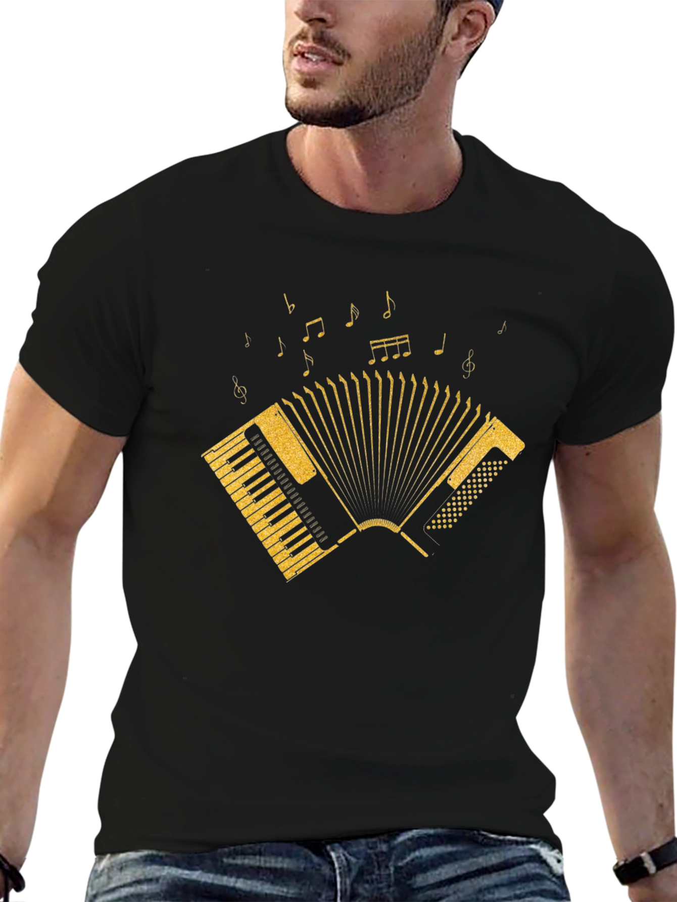 Accordion Music Notes Graphic Tee