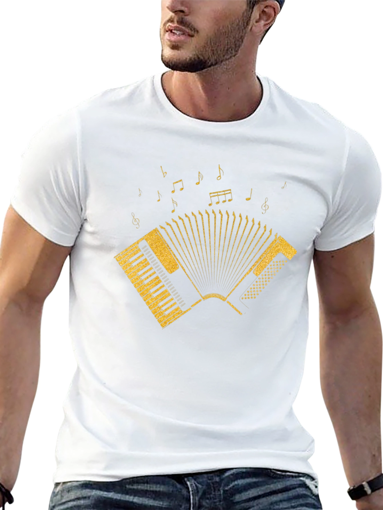 Accordion Music Notes Graphic Tee