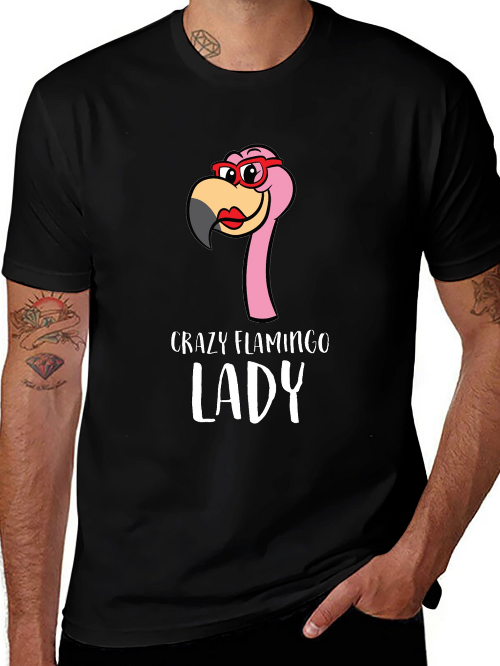 Crazy Flamingo Lady Graphic Tee - Novelty Shirt