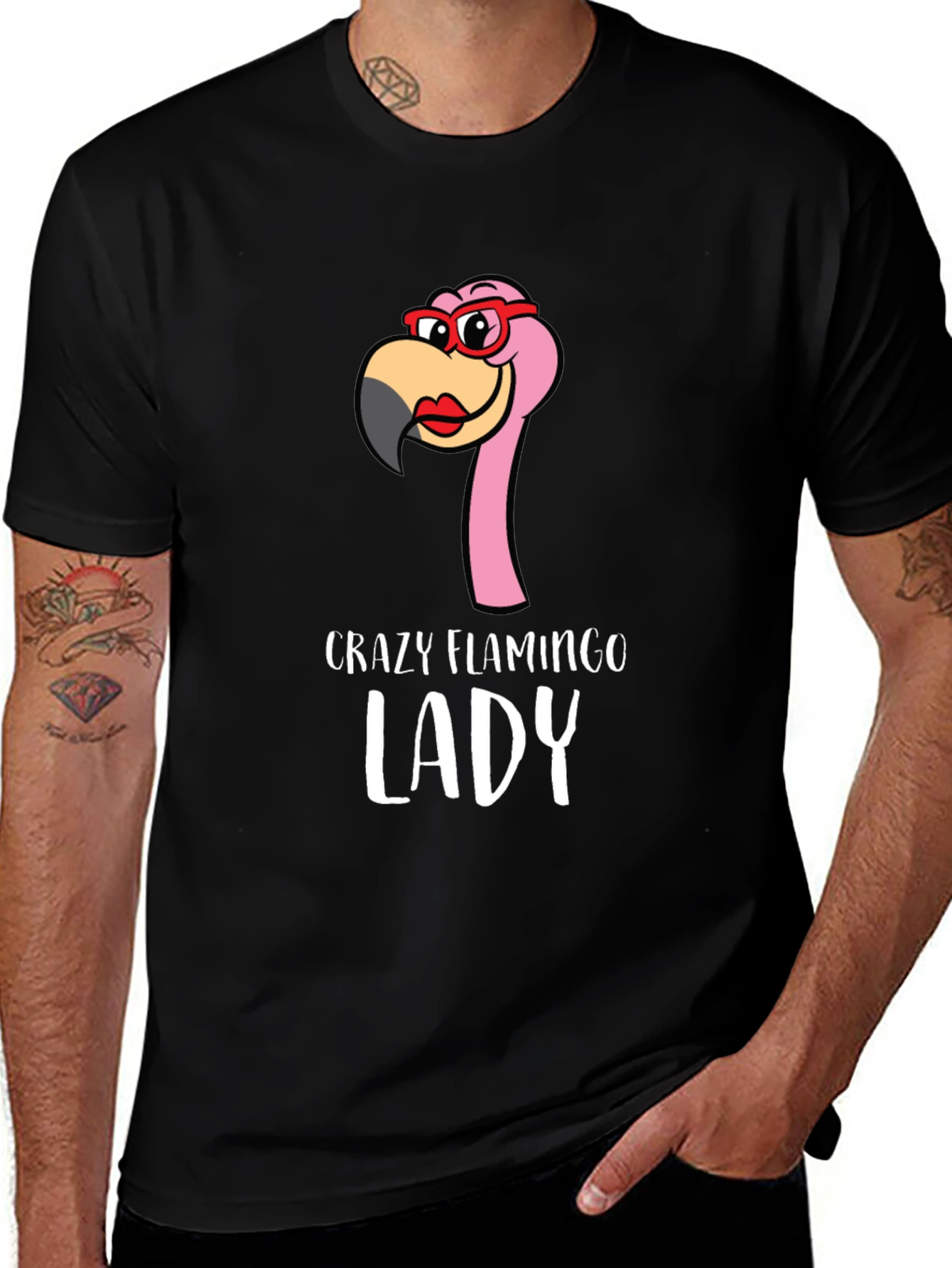 Crazy Flamingo Lady Graphic Tee - Novelty Shirt