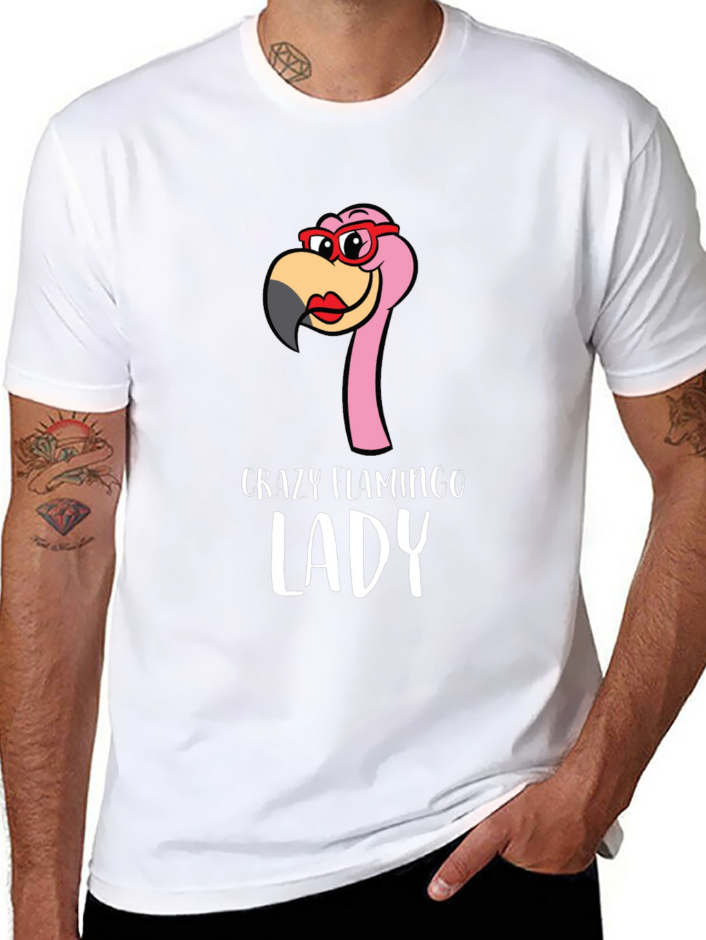 Crazy Flamingo Lady Graphic Tee - Novelty Shirt