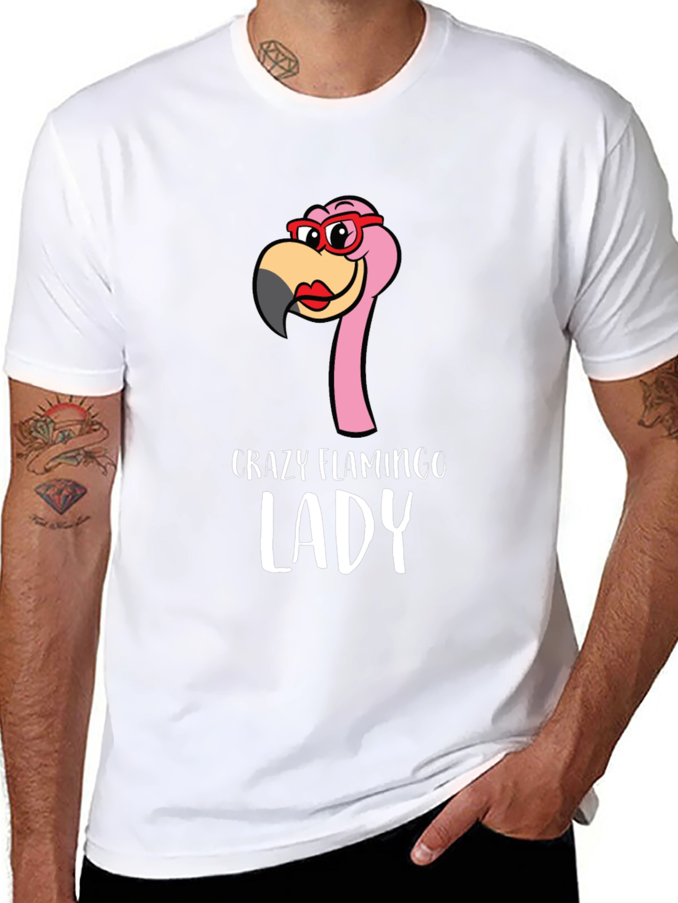 Crazy Flamingo Lady Graphic Tee - Novelty Shirt