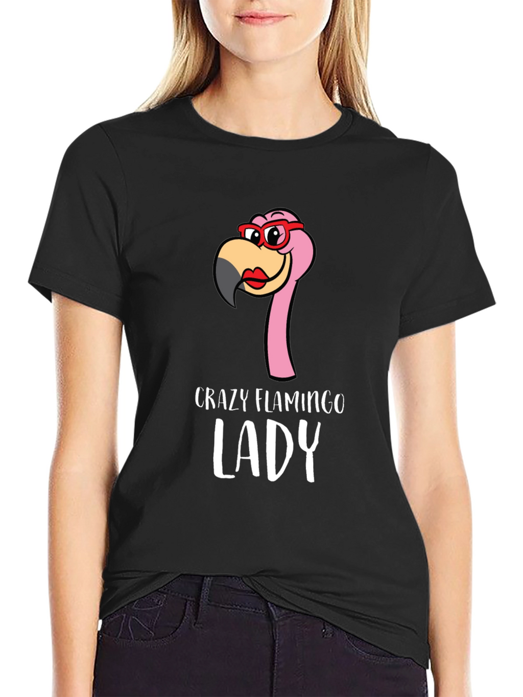 Crazy Flamingo Lady Graphic Tee - Novelty Shirt