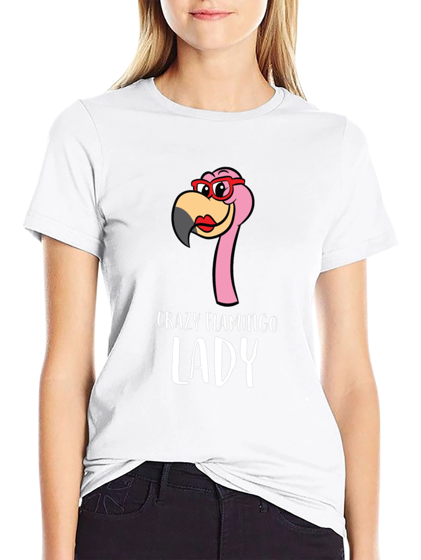 Crazy Flamingo Lady Graphic Tee - Novelty Shirt