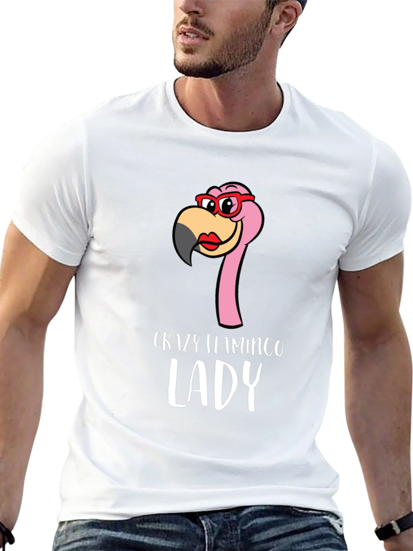 Crazy Flamingo Lady Graphic Tee - Novelty Shirt