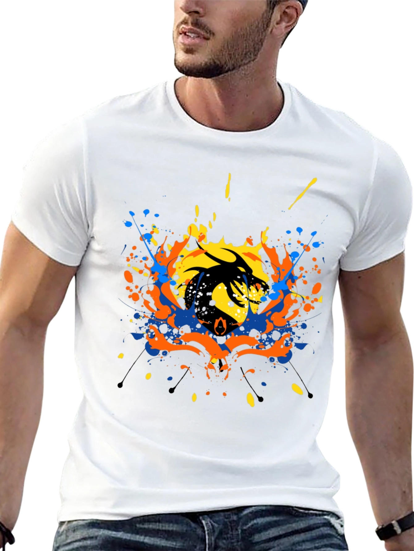Abstract Dragon Graphic Black T-Shirt