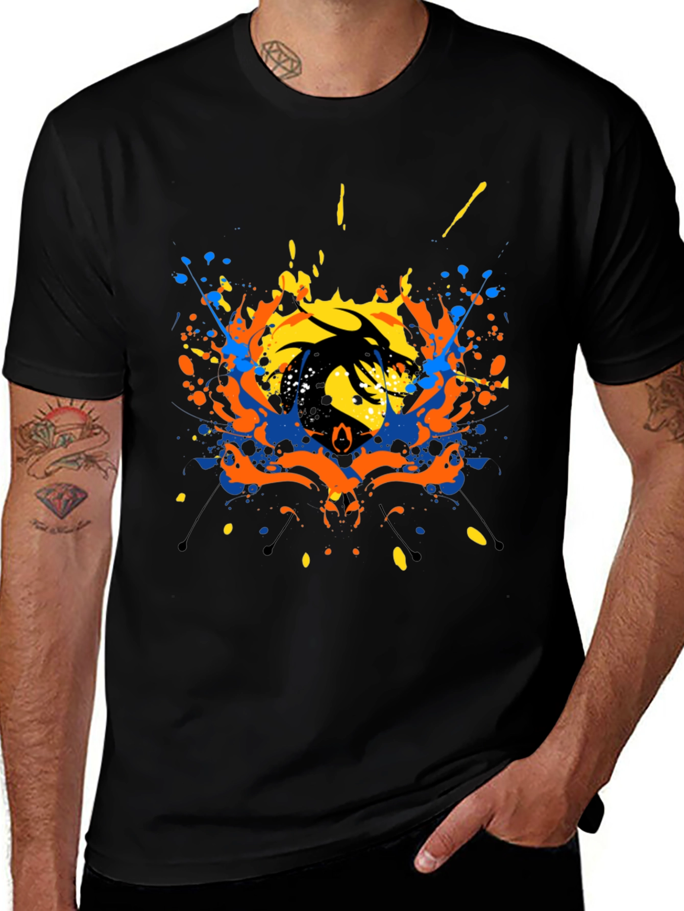 Abstract Dragon Graphic Black T-Shirt