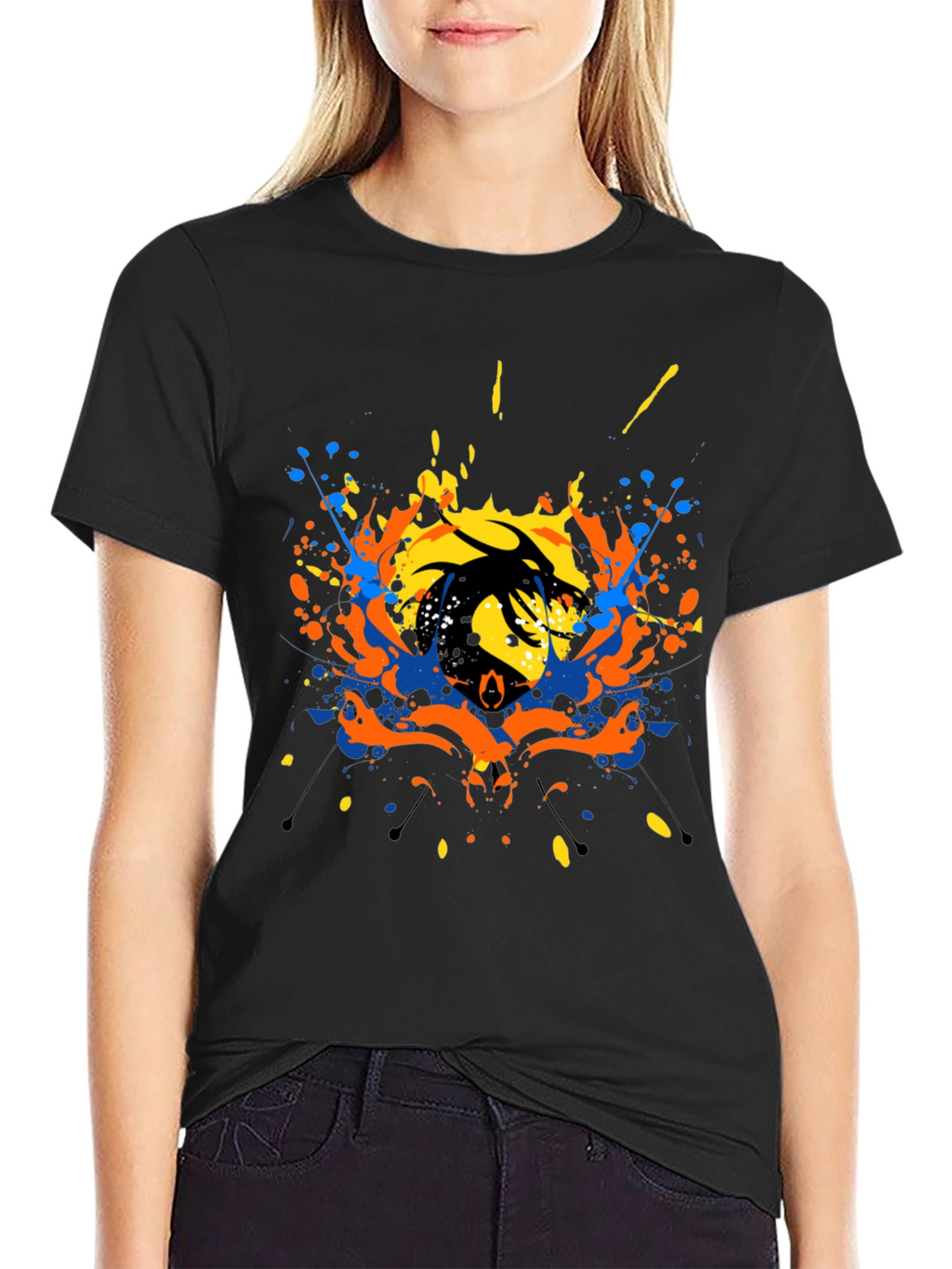 Abstract Dragon Graphic Black T-Shirt