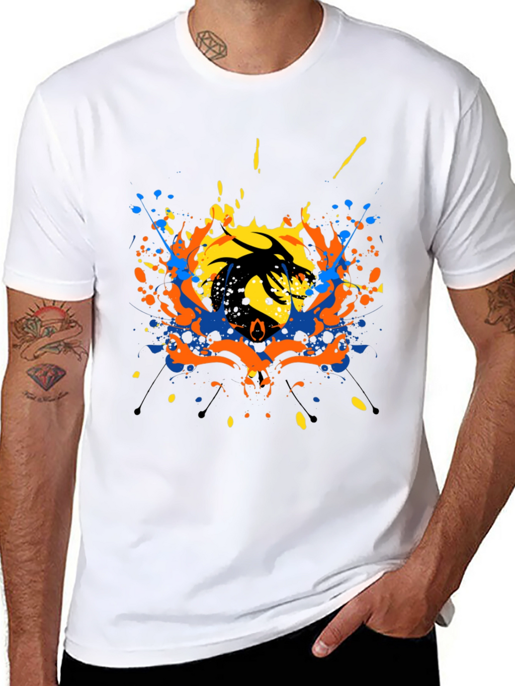 Abstract Dragon Graphic Black T-Shirt