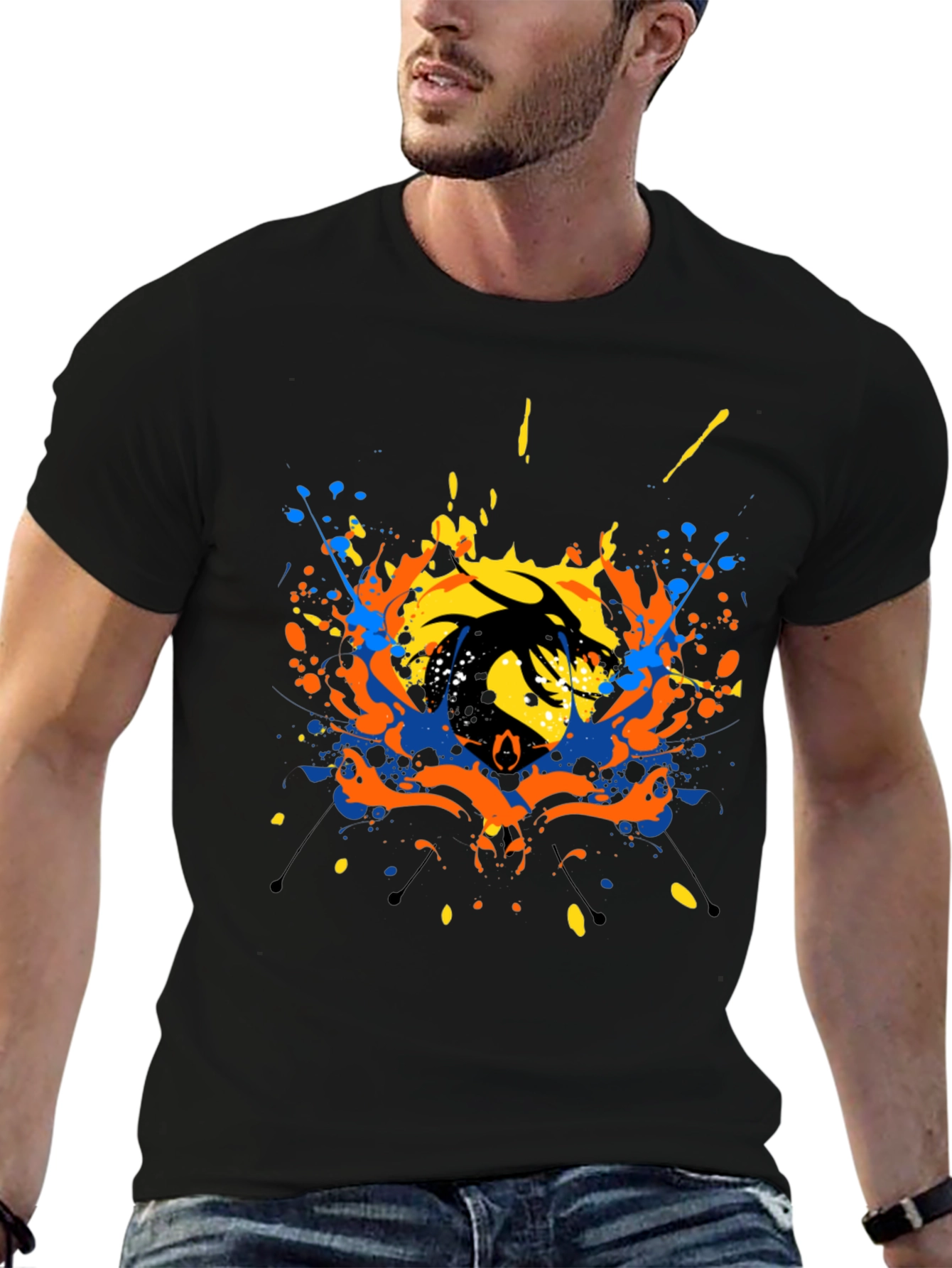 Abstract Dragon Graphic Black T-Shirt