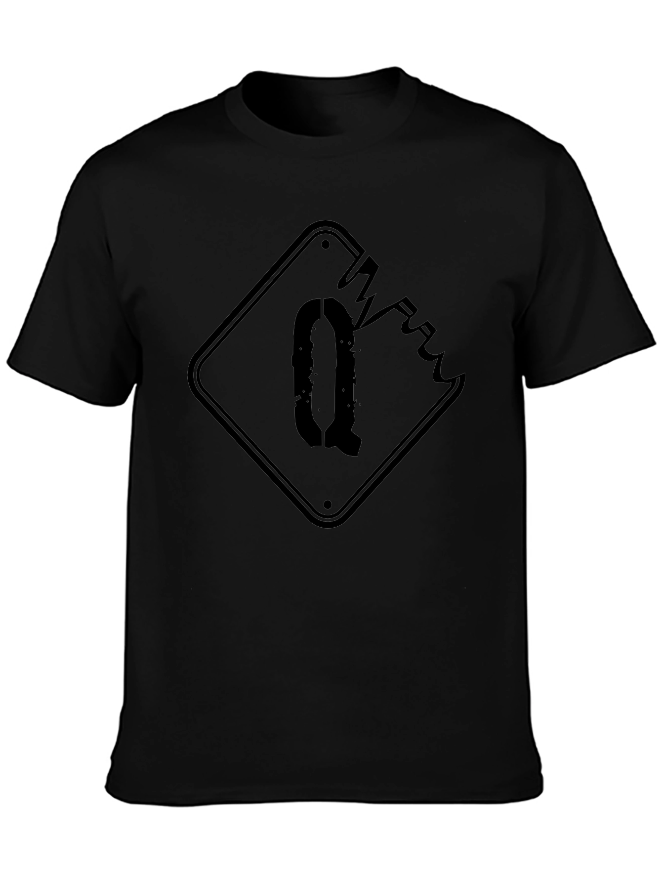 Distressed Q Graphic Black T-Shirt