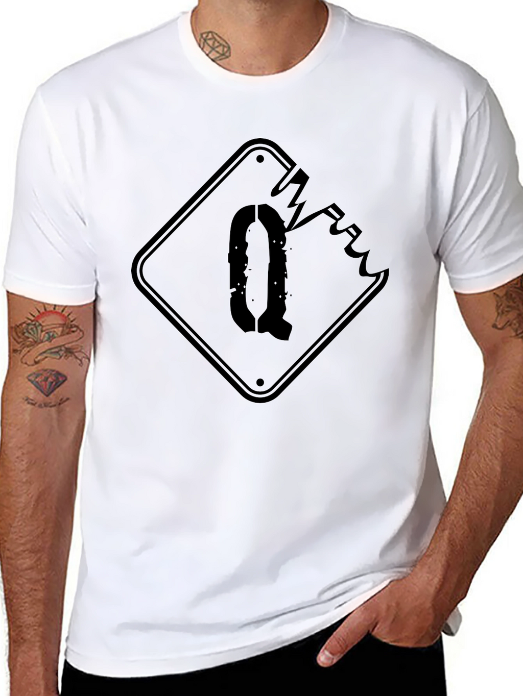 Distressed Q Graphic Black T-Shirt