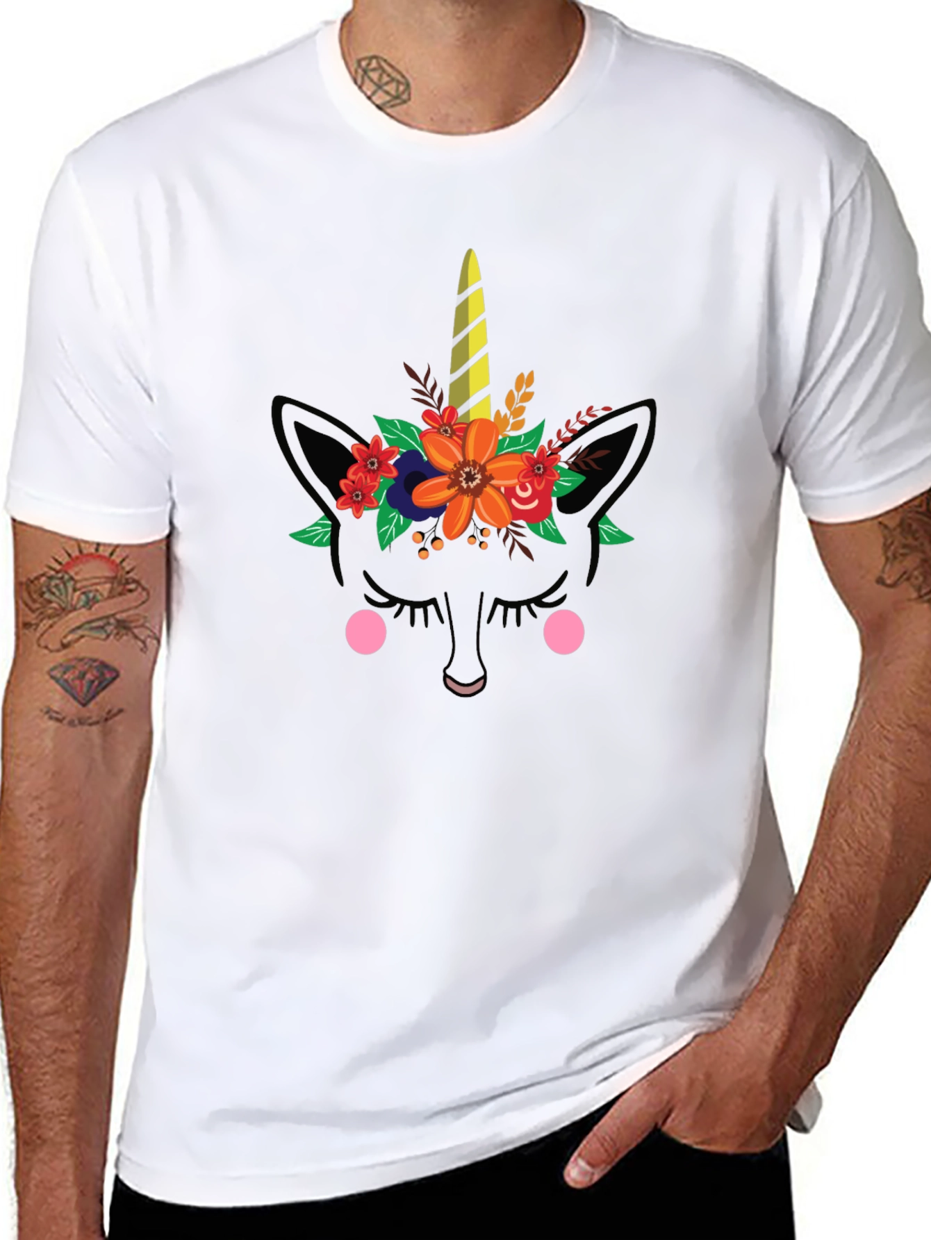 Unicorn Floral Graphic T-Shirt - Black