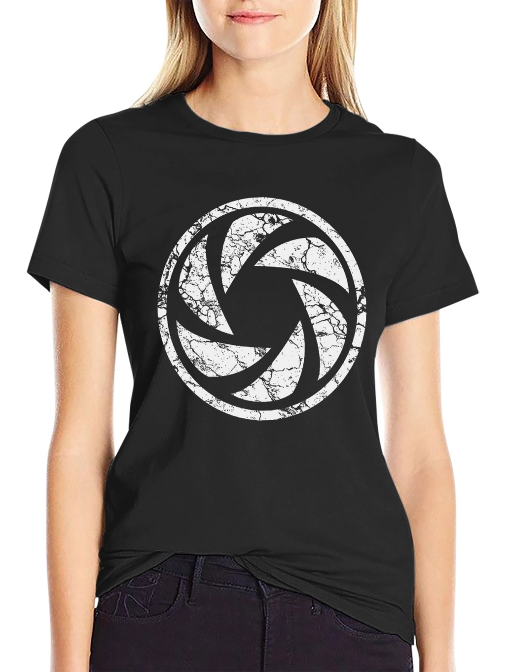 Photographer Aperture Distressed Black T-Shirt