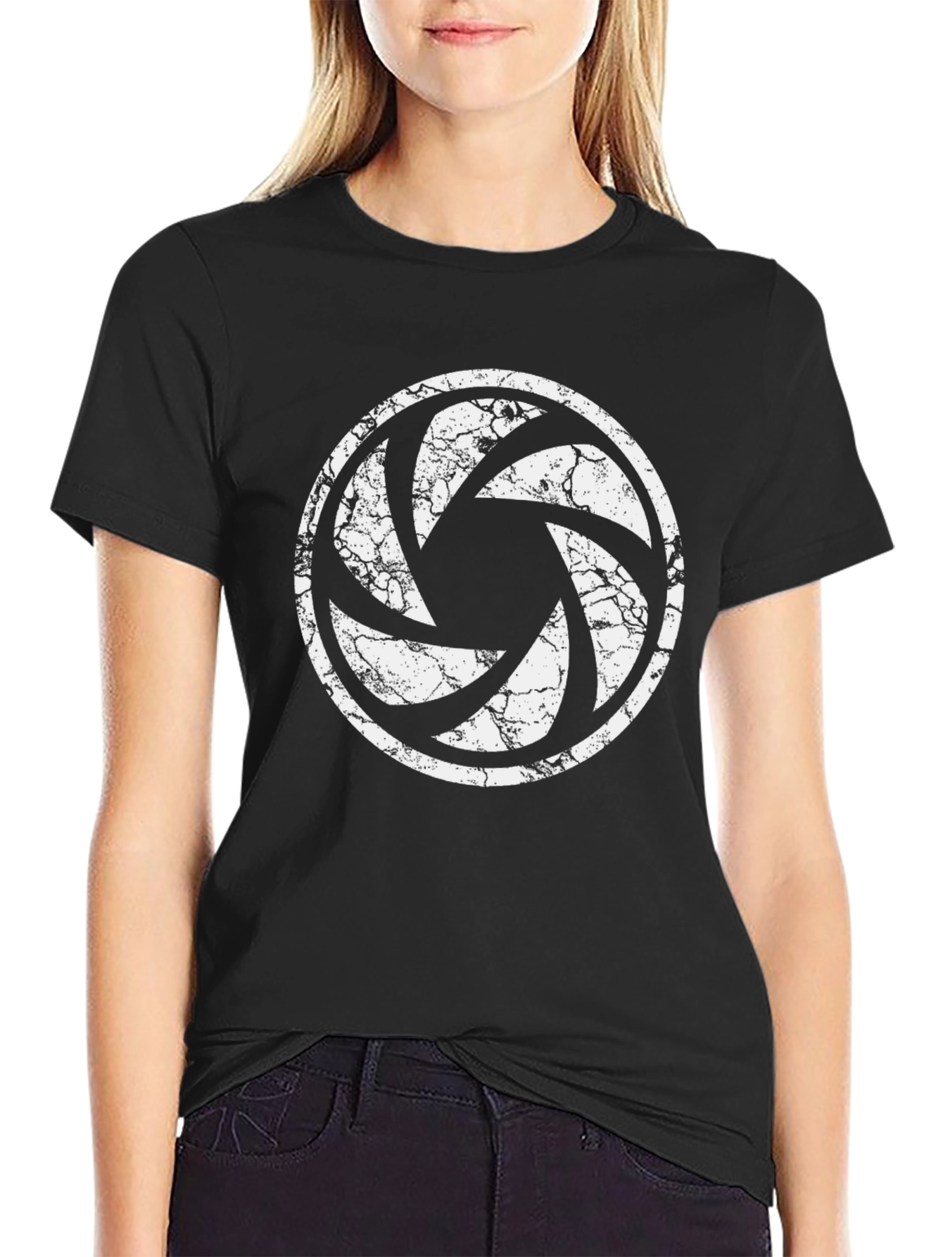 Photographer Aperture Distressed Black T-Shirt