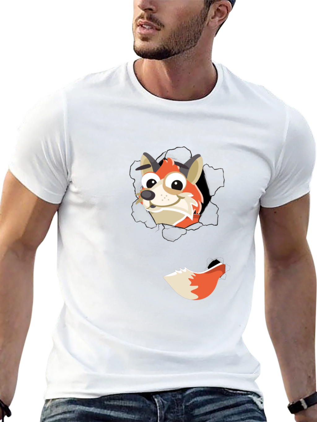 Fox Peeking Out Black T-Shirt