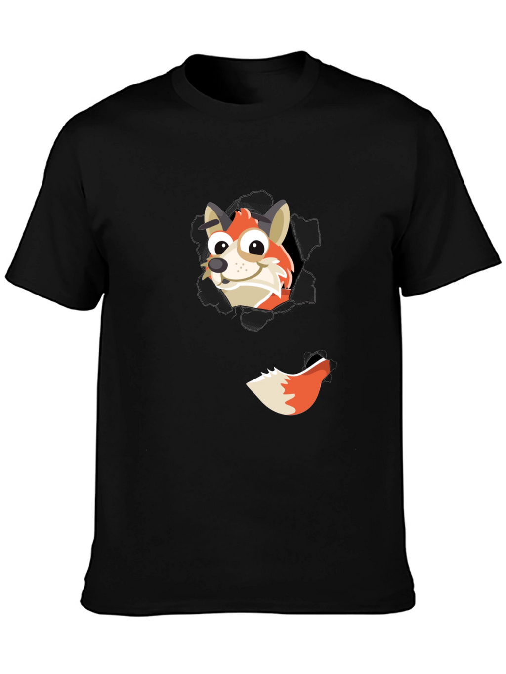 Fox Peeking Out Black T-Shirt