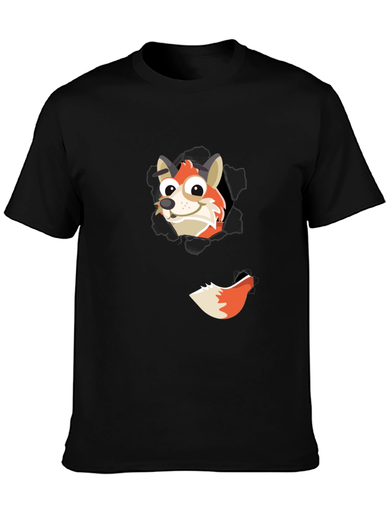 Fox Peeking Out Black T-Shirt