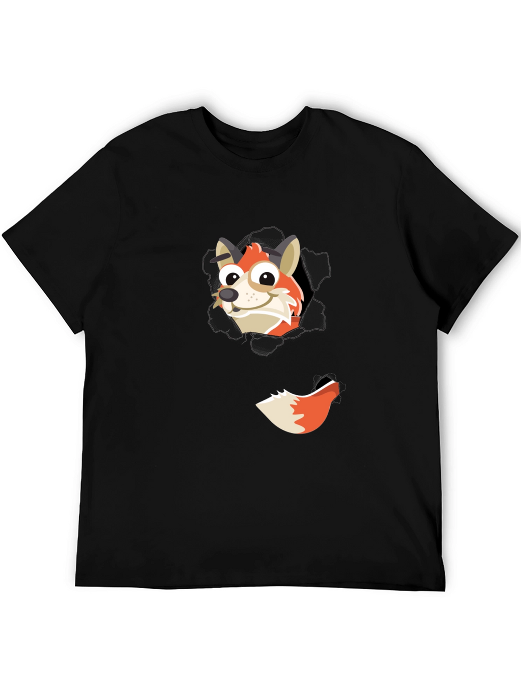 Fox Peeking Out Black T-Shirt