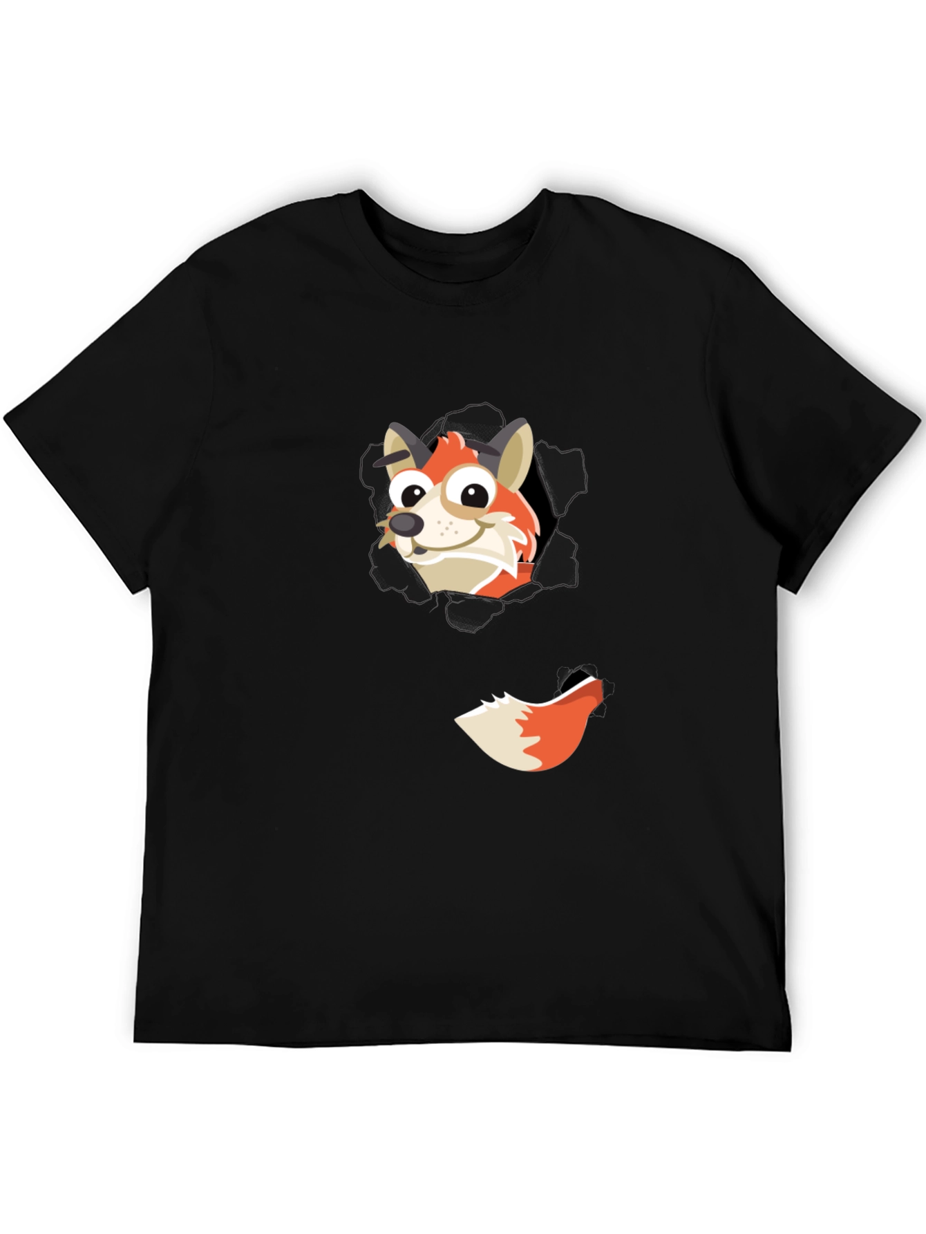 Fox Peeking Out Black T-Shirt