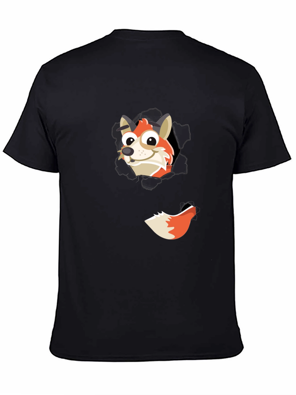 Fox Peeking Out Black T-Shirt