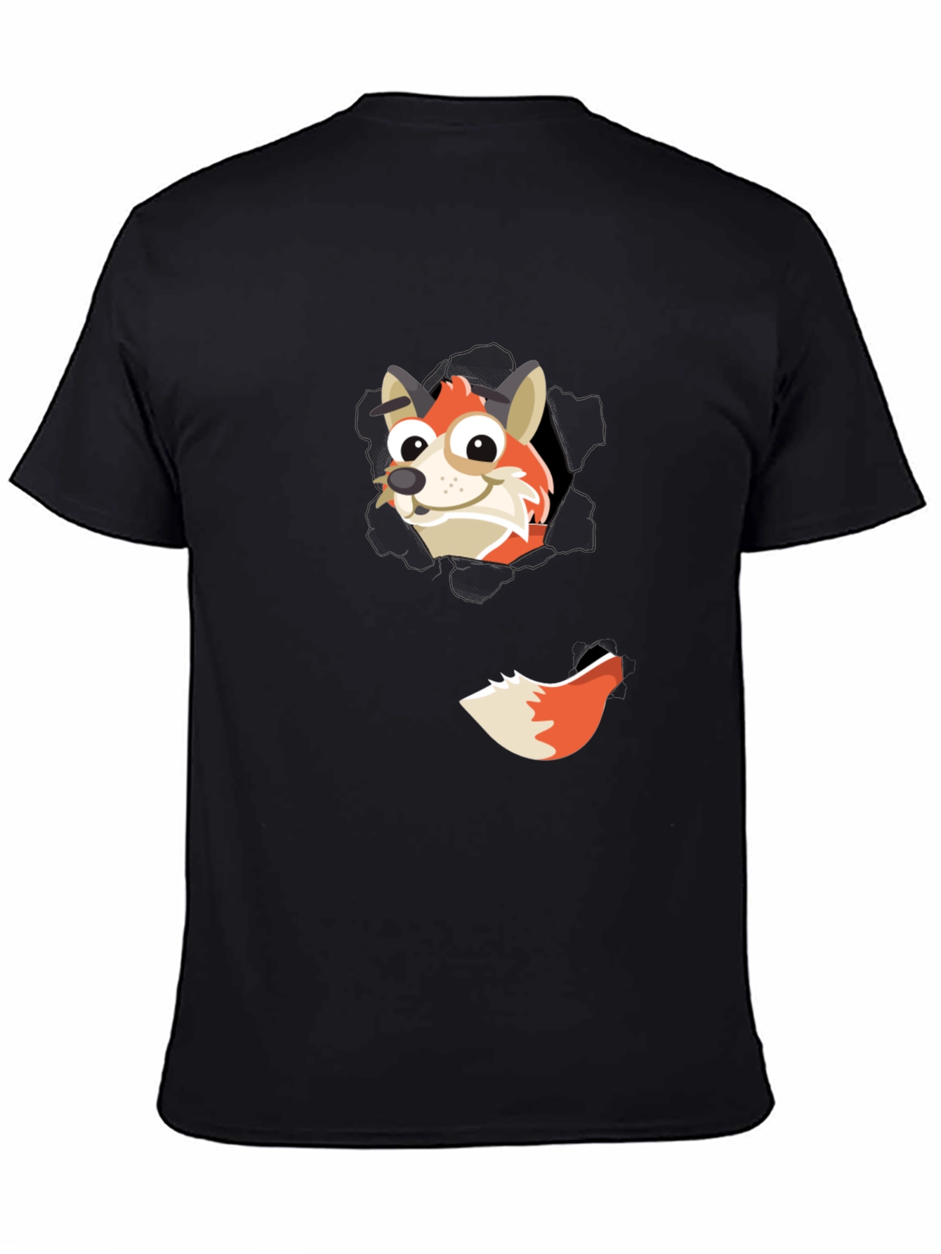 Fox Peeking Out Black T-Shirt