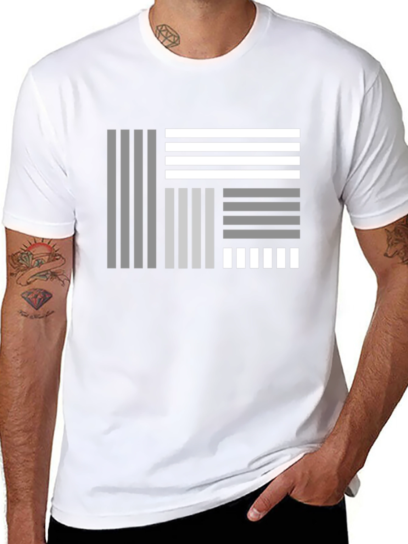 Abstract Geometric Striped Graphic Black T-Shirt