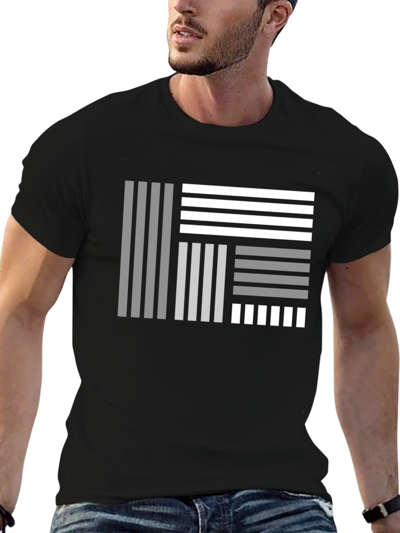 Abstract Geometric Striped Graphic Black T-Shirt
