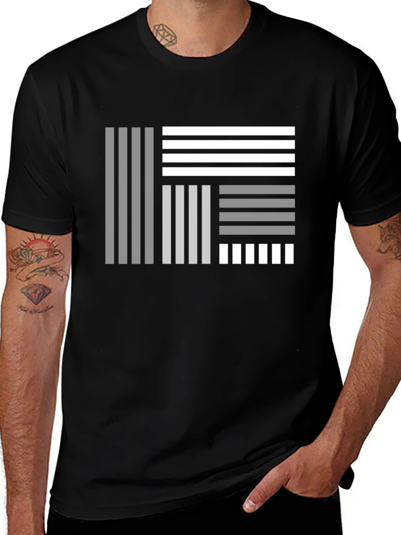 Abstract Geometric Striped Graphic Black T-Shirt