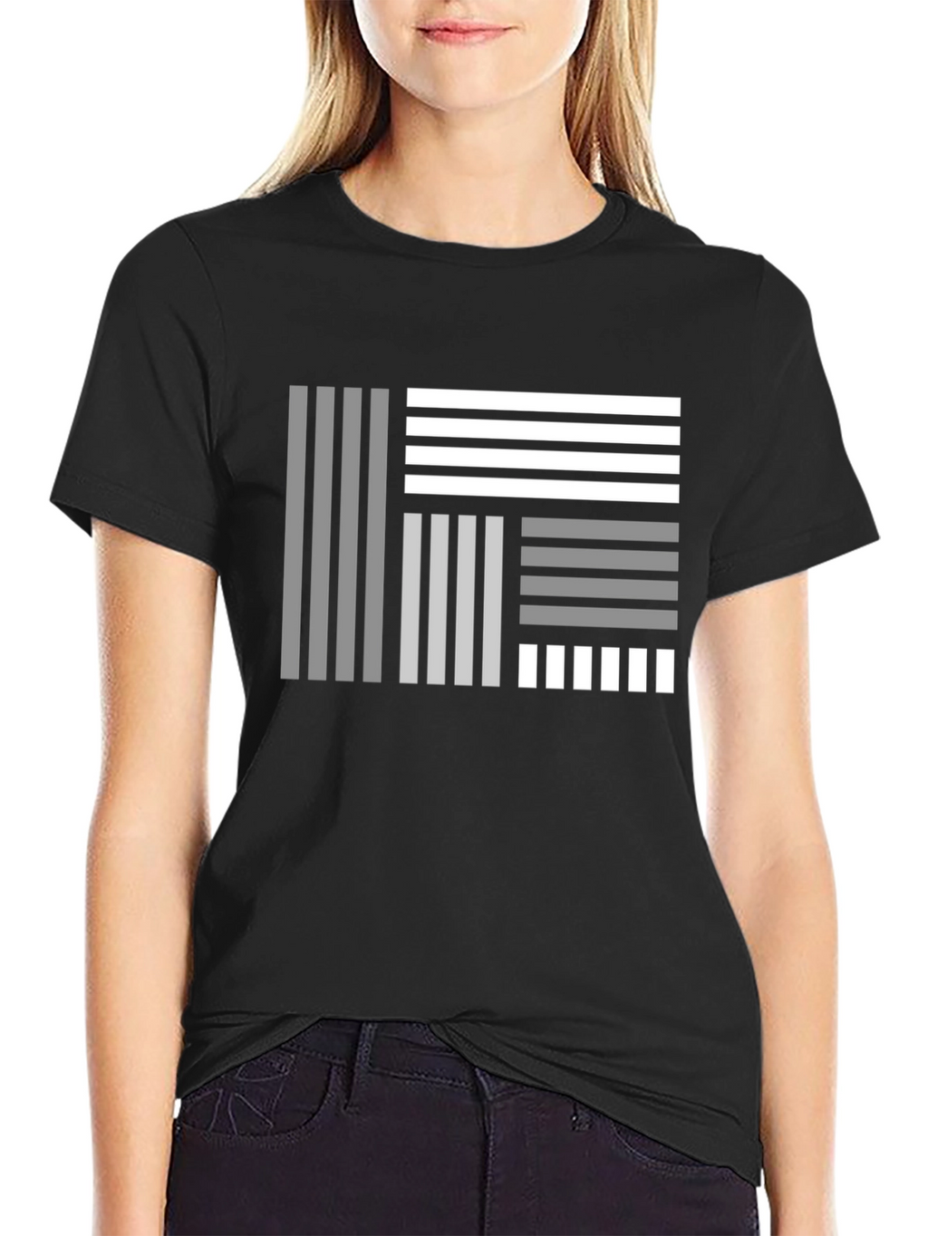 Abstract Geometric Striped Graphic Black T-Shirt