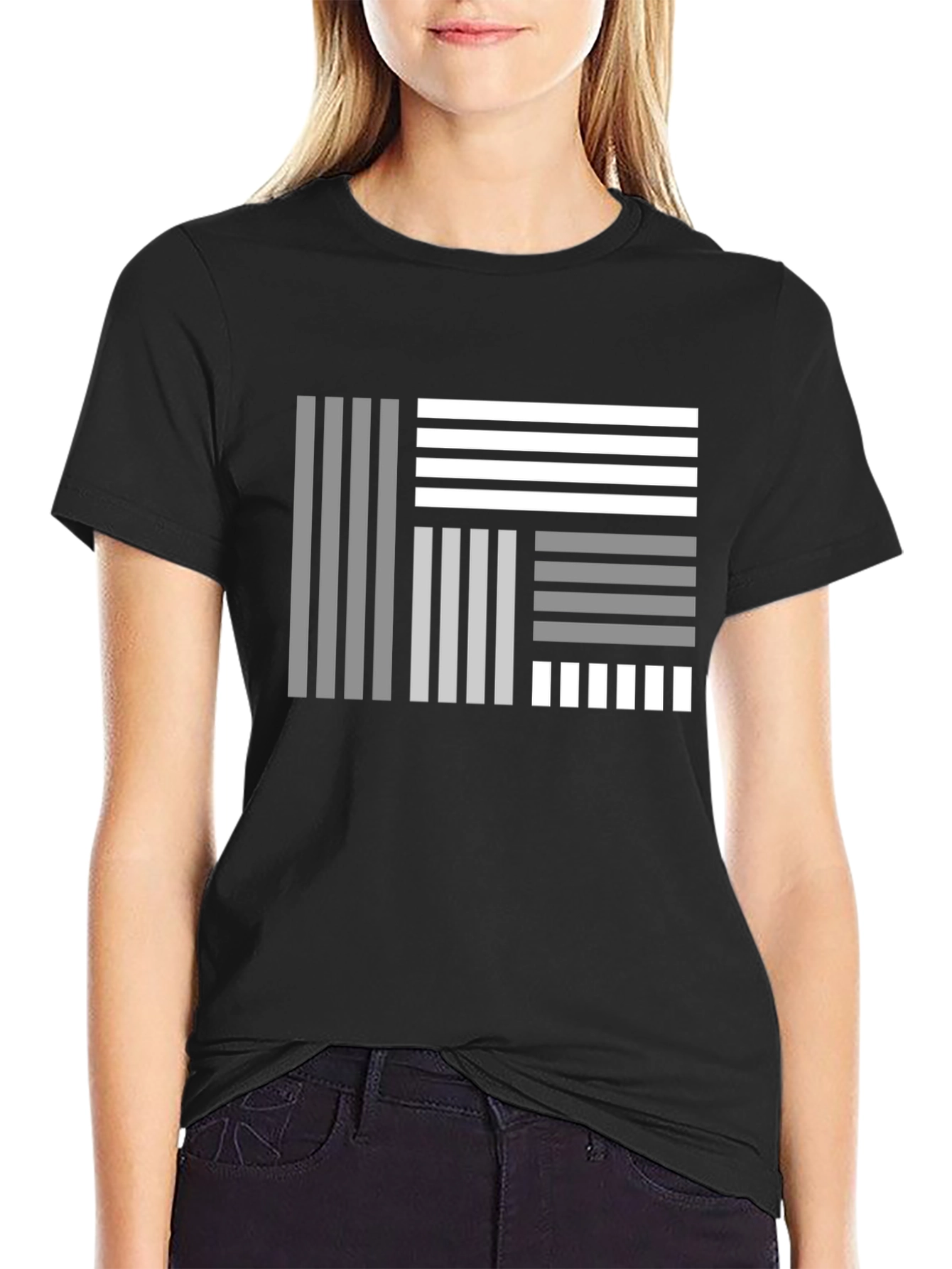 Abstract Geometric Striped Graphic Black T-Shirt