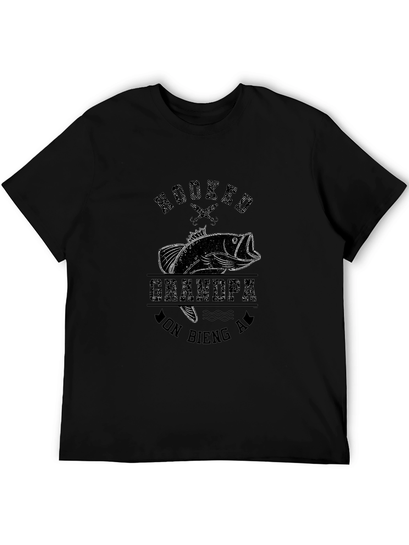 Hooked Grandpa Fishing T-Shirt - Mens Black